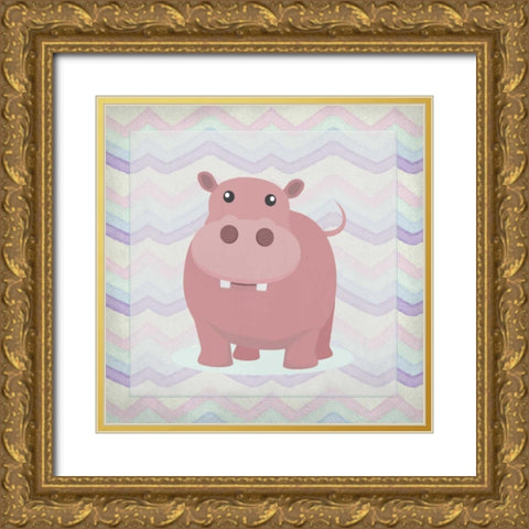 Pink Hippo Time Gold Ornate Wood Framed Art Print with Double Matting by Allen, Kimberly