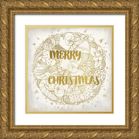 Merry Christmas Ornament Gold Ornate Wood Framed Art Print with Double Matting by Allen, Kimberly