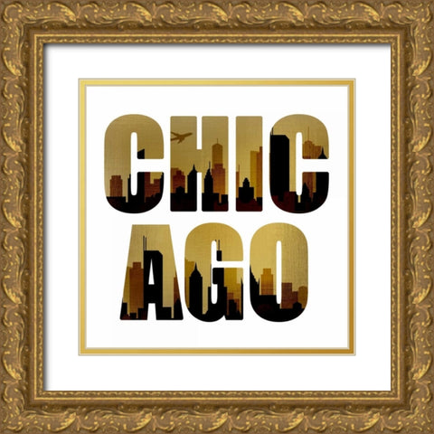 Golden Chicago Square Gold Ornate Wood Framed Art Print with Double Matting by Allen, Kimberly