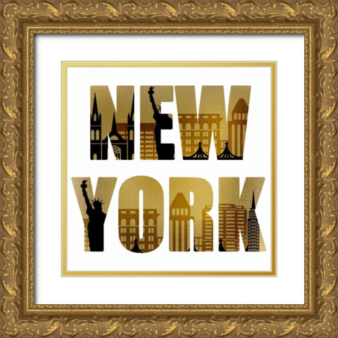 Golden New York Square Gold Ornate Wood Framed Art Print with Double Matting by Allen, Kimberly