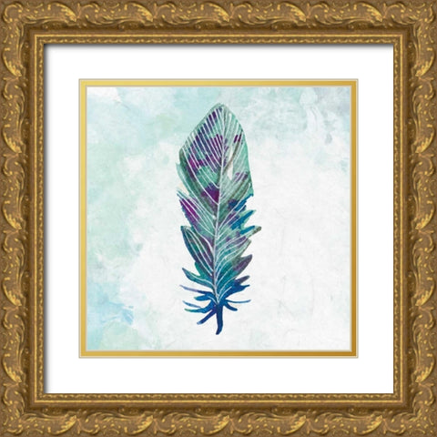 Feathered Blues 3 Gold Ornate Wood Framed Art Print with Double Matting by Allen, Kimberly