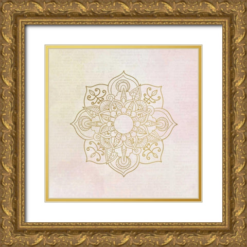 Newspaper Mandala 2 Gold Ornate Wood Framed Art Print with Double Matting by Allen, Kimberly