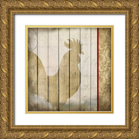 Damask Rooster 2 Gold Ornate Wood Framed Art Print with Double Matting by Allen, Kimberly