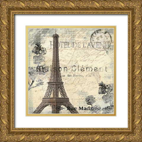 Paris Carte Postale 1 Gold Ornate Wood Framed Art Print with Double Matting by Allen, Kimberly