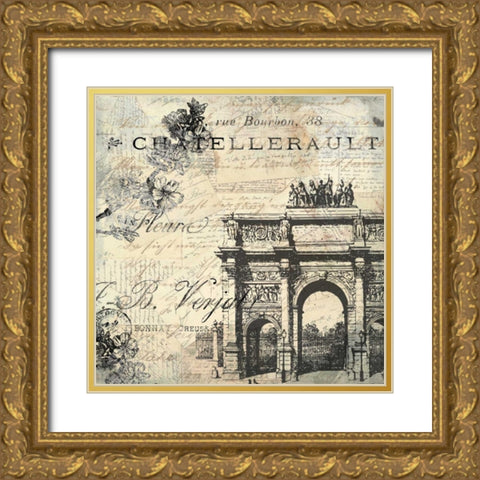 Paris Carte Postale 2 Gold Ornate Wood Framed Art Print with Double Matting by Allen, Kimberly