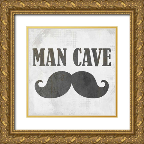 Man Cave Mustache Gold Ornate Wood Framed Art Print with Double Matting by Allen, Kimberly