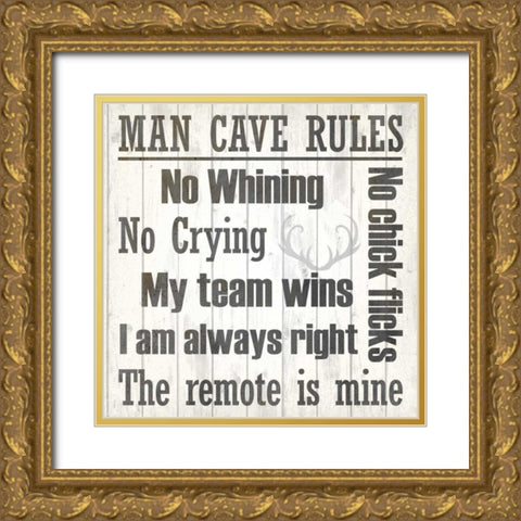 Man Cave Rules Gold Ornate Wood Framed Art Print with Double Matting by Allen, Kimberly