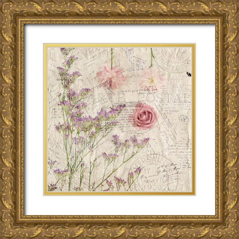 Carte Postal Florals 1 Gold Ornate Wood Framed Art Print with Double Matting by Allen, Kimberly