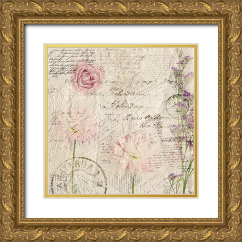 Carte Postal Florals 2 Gold Ornate Wood Framed Art Print with Double Matting by Allen, Kimberly
