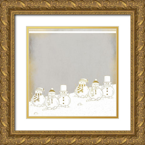 Snowmen in a Row Gold Ornate Wood Framed Art Print with Double Matting by Kimberly, Allen