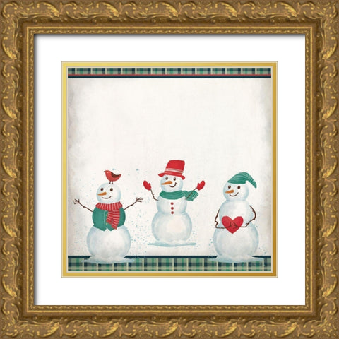 Hometown Snowmen Gold Ornate Wood Framed Art Print with Double Matting by Kimberly, Allen