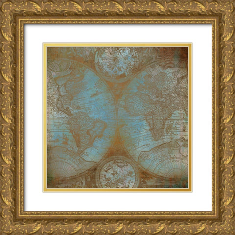 Map of The World Gold Ornate Wood Framed Art Print with Double Matting by Kimberly, Allen