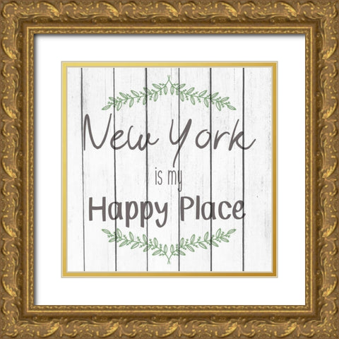 My Happy Place NY Gold Ornate Wood Framed Art Print with Double Matting by Kimberly, Allen