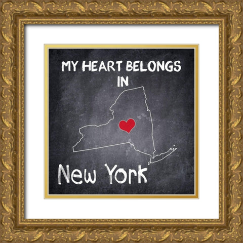My Heart NY Gold Ornate Wood Framed Art Print with Double Matting by Kimberly, Allen