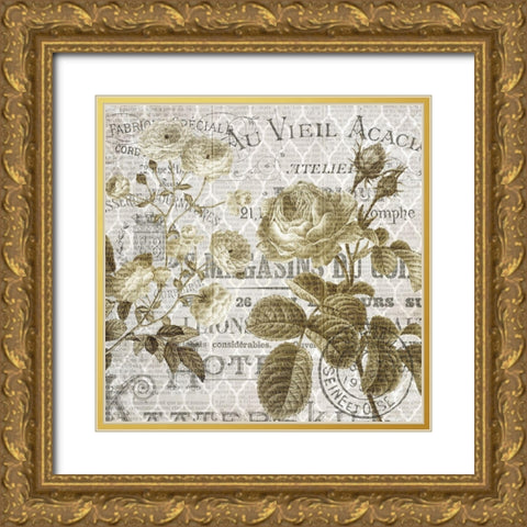 Paris Script Series 5 Gold Ornate Wood Framed Art Print with Double Matting by Kimberly, Allen
