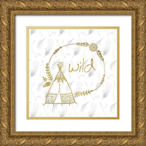 Feathered Wild Gold Ornate Wood Framed Art Print with Double Matting by Kimberly, Allen