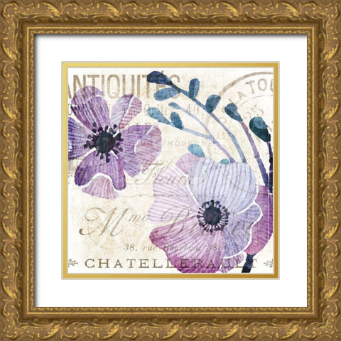 Soft Floral Purple 1 Gold Ornate Wood Framed Art Print with Double Matting by Kimberly, Allen