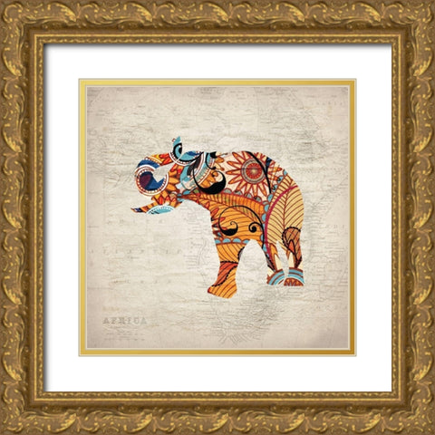 Elephant Orange 1 Gold Ornate Wood Framed Art Print with Double Matting by Kimberly, Allen