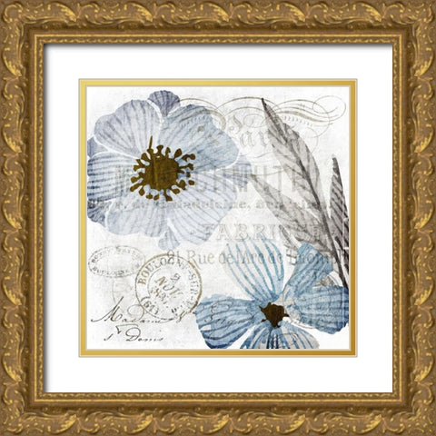 Soft Floral Blue 2 Gold Ornate Wood Framed Art Print with Double Matting by Kimberly, Allen