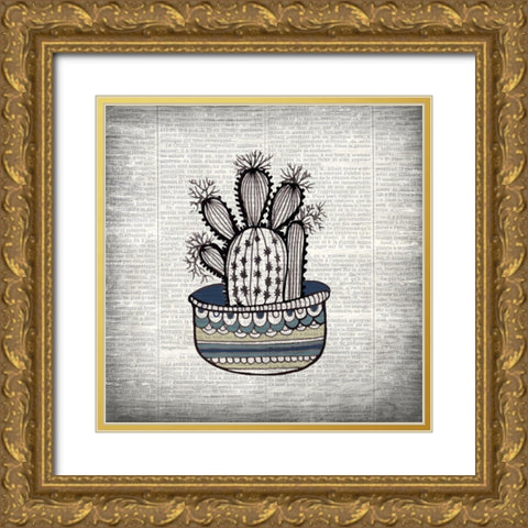 Newspaper Cactus 3 Gold Ornate Wood Framed Art Print with Double Matting by Kimberly, Allen