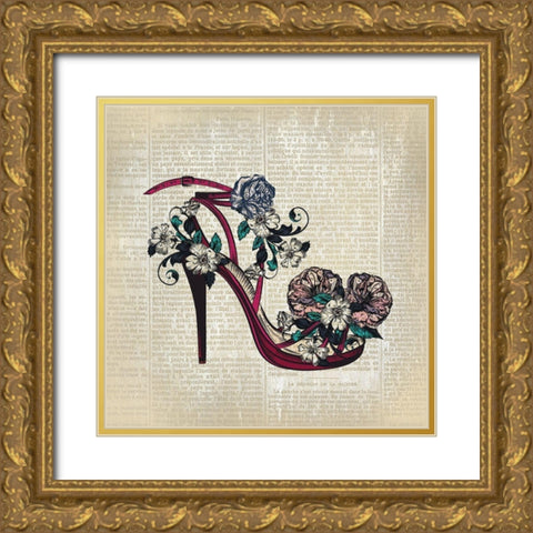 High Heel News 1 Gold Ornate Wood Framed Art Print with Double Matting by Kimberly, Allen