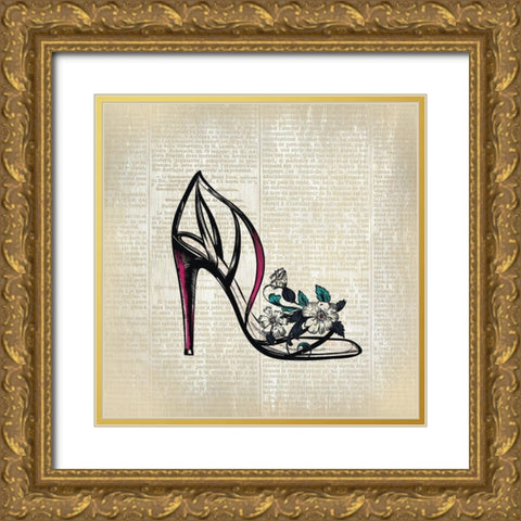 High Heel News 2 Gold Ornate Wood Framed Art Print with Double Matting by Kimberly, Allen
