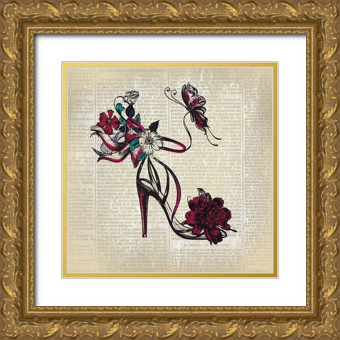 High Heel News 3 Gold Ornate Wood Framed Art Print with Double Matting by Kimberly, Allen