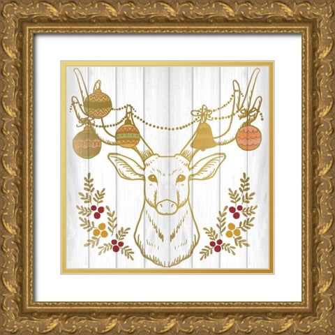 Christmas Antlers Gold Ornate Wood Framed Art Print with Double Matting by Kimberly, Allen