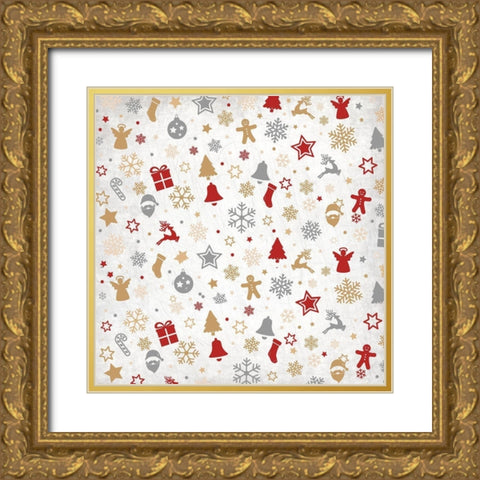 Christmas Jingle Pattern Gold Ornate Wood Framed Art Print with Double Matting by Kimberly, Allen