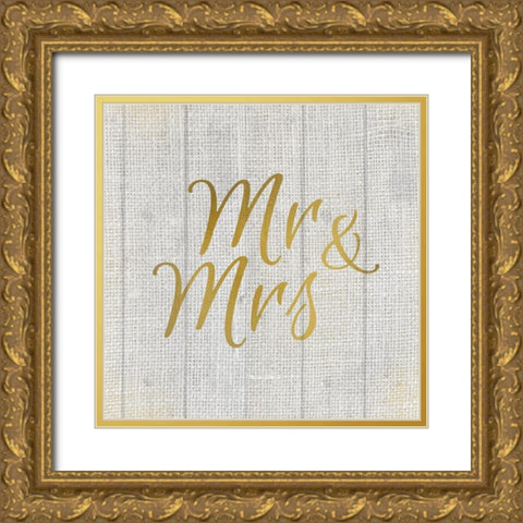 Mr and Mrs Burlap Gold Ornate Wood Framed Art Print with Double Matting by Kimberly, Allen