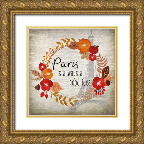 Paris in the Fall 2 Gold Ornate Wood Framed Art Print with Double Matting by Kimberly, Allen