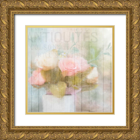 Antique Peonies Gold Ornate Wood Framed Art Print with Double Matting by Allen, Kimberly