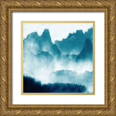 Mountain Mist Teal 1 Gold Ornate Wood Framed Art Print with Double Matting by Allen, Kimberly