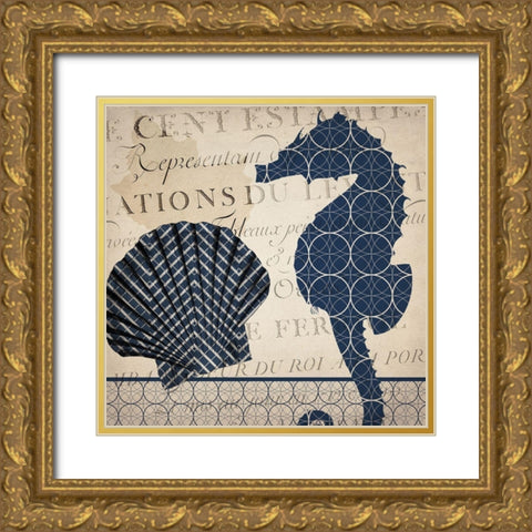 Under the Sea Navy 1 Gold Ornate Wood Framed Art Print with Double Matting by Kimberly, Allen