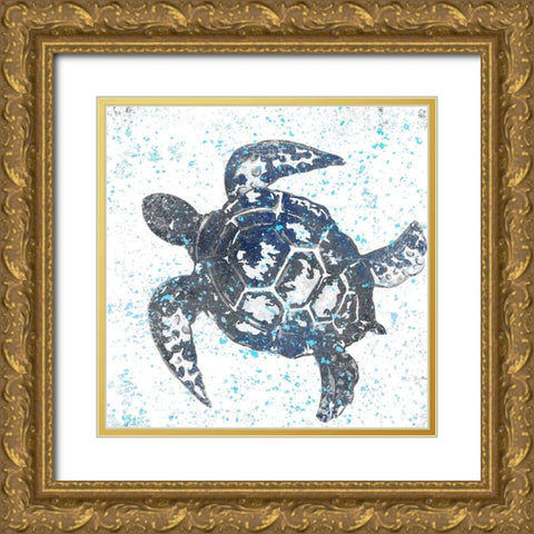 Splatter Turtle Gold Ornate Wood Framed Art Print with Double Matting by Allen, Kimberly