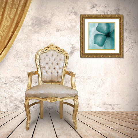 Blooming Teal Gold Ornate Wood Framed Art Print with Double Matting by Allen, Kimberly