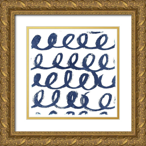Indigo Scribbles 1 Gold Ornate Wood Framed Art Print with Double Matting by Allen, Kimberly