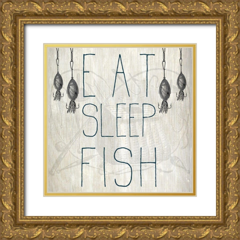 Eat Sleep Fish Gold Ornate Wood Framed Art Print with Double Matting by Kimberly, Allen