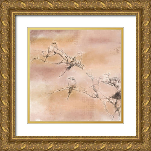 Pink Sunset Birds Gold Ornate Wood Framed Art Print with Double Matting by Kimberly, Allen