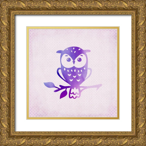 Purple Pink Owl 1 Gold Ornate Wood Framed Art Print with Double Matting by Kimberly, Allen