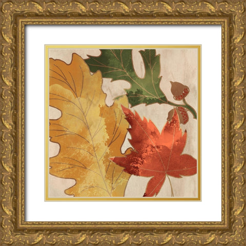 Fall Leaves Square 1 Gold Ornate Wood Framed Art Print with Double Matting by Kimberly, Allen