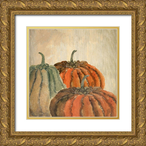 Fall Pumpkins Gold Ornate Wood Framed Art Print with Double Matting by Kimberly, Allen