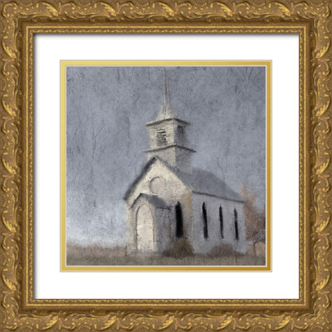 Country Church Gold Ornate Wood Framed Art Print with Double Matting by Kimberly, Allen