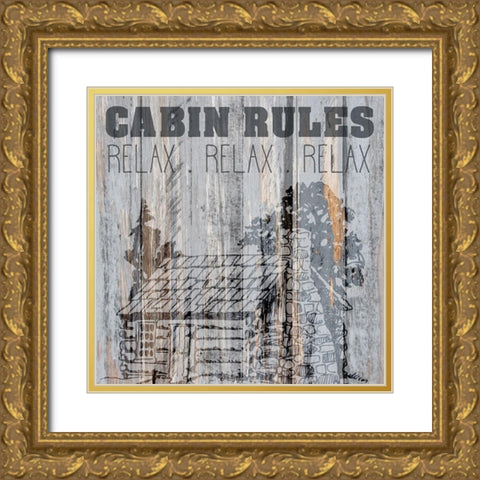 Cabin Rules 1 Gold Ornate Wood Framed Art Print with Double Matting by Kimberly, Allen
