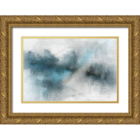 New Modern Blue Gold Ornate Wood Framed Art Print with Double Matting by Kimberly, Allen