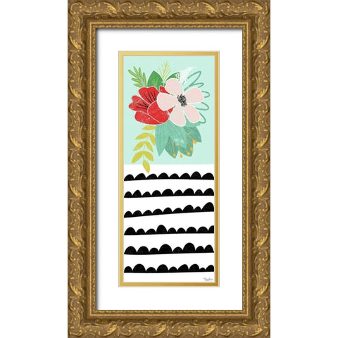 Teal Floral Gold Ornate Wood Framed Art Print with Double Matting by Louise, Gigi
