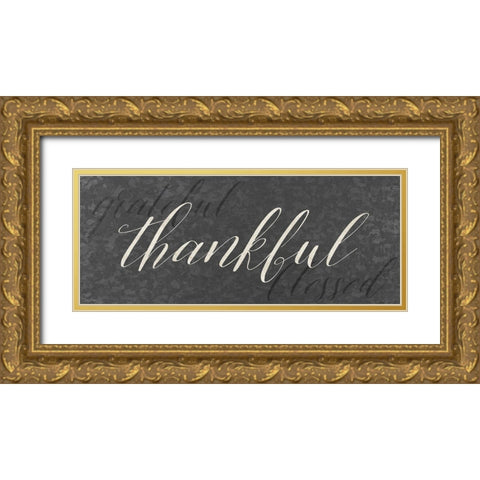 Galvanized Thankful Gold Ornate Wood Framed Art Print with Double Matting by Louise, Gigi