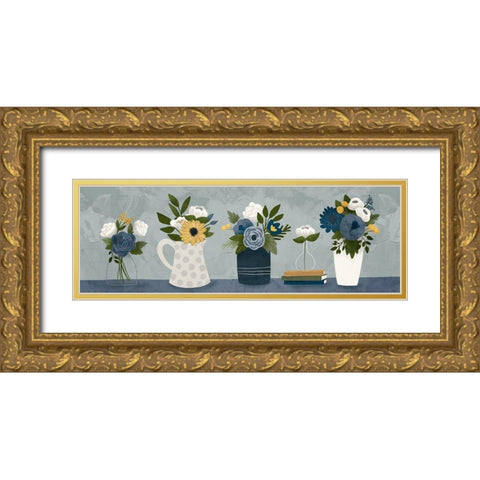 Blue Flower Group Gold Ornate Wood Framed Art Print with Double Matting by Louise, Gigi
