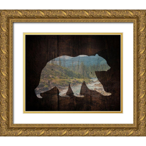 Lodge Wanderer Bear Gold Ornate Wood Framed Art Print with Double Matting by Louise, Gigi