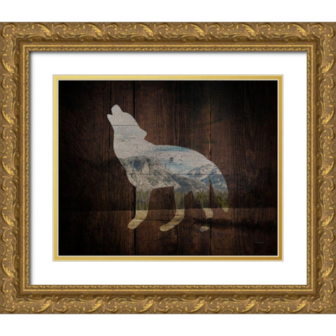 Lodge Wolf Gold Ornate Wood Framed Art Print with Double Matting by Louise, Gigi